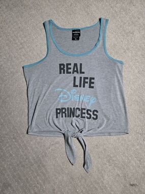 Disney Gray Tank Top with Aqua Trim and Tie Front